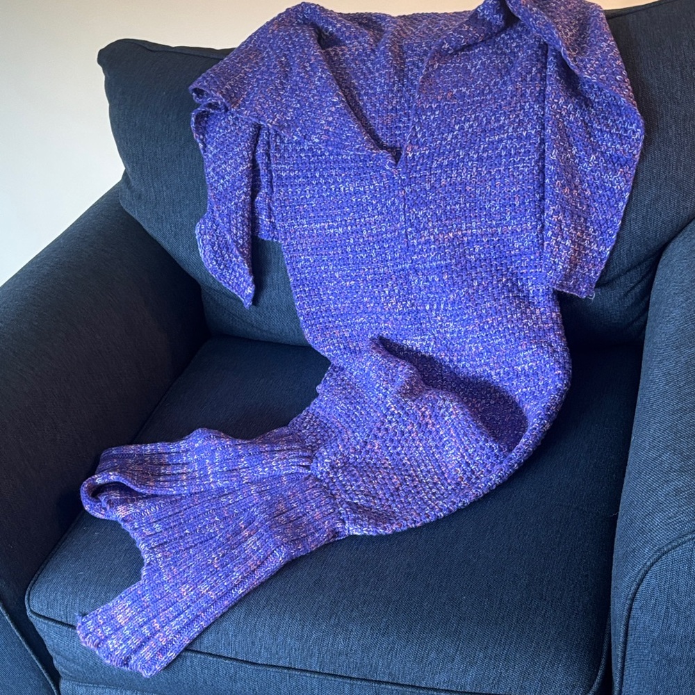 Purple Girls Mermaid Hand Knit Sweater Blanket New